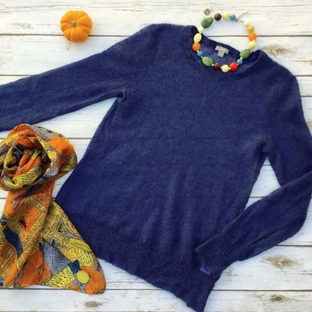 Blue LIghtweight Mohair Blend Knit Sweater J. Jill